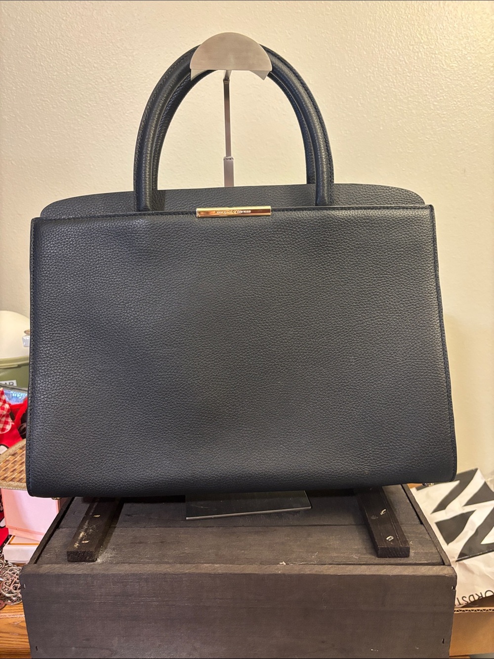kate spade Pebbled Black Tote with Gold Bar Detail